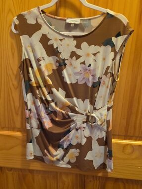 Calvin Klein Brown Floral Drape Shell Top with Buckle